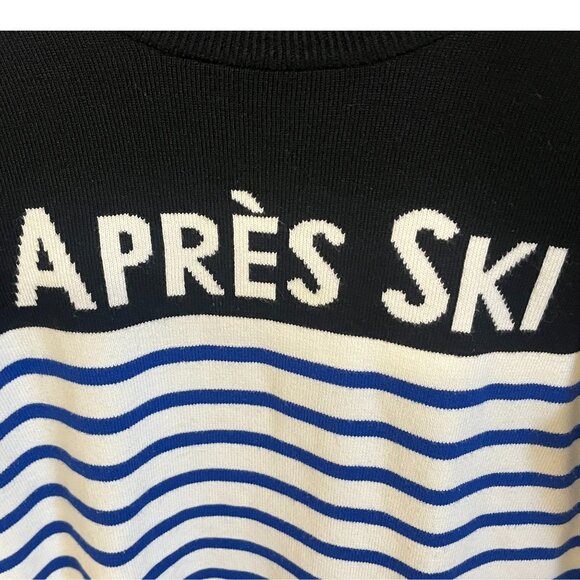 Talbots Apres Ski Blue Navy Cream Mock Neck Striped Sweater size LP - Picture 3 of 7